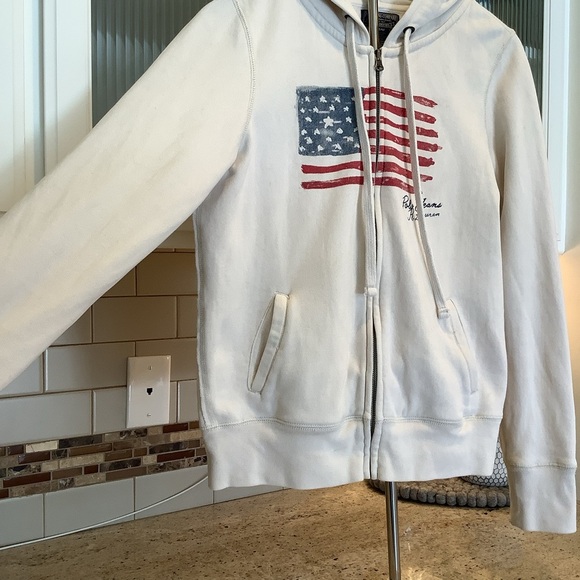 Polo Jeans Co Ralph Lauren Cream Zip-Up with Flag Design Size Medium Swe… - Picture 3 of 12